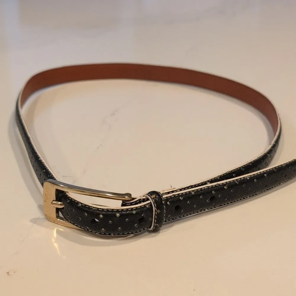 Elegant Lauren Ralph Lauren Black Perforated Italian Leather Women's Belt Size M